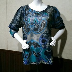 Paisley Print Sheer Top by Outfit JPR Size XL